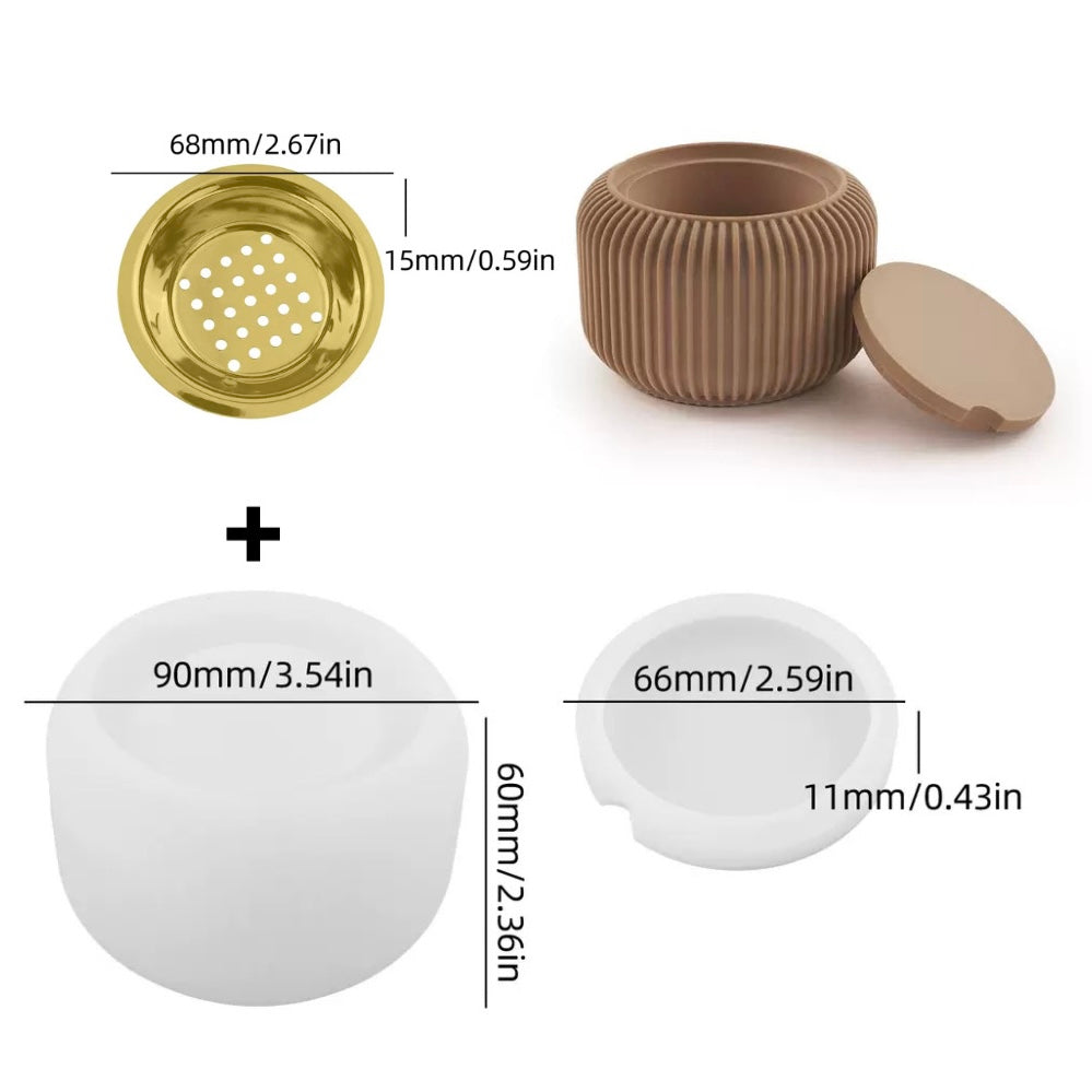 Stripped Jar & Lid Incense Burner Silicone Mold d05