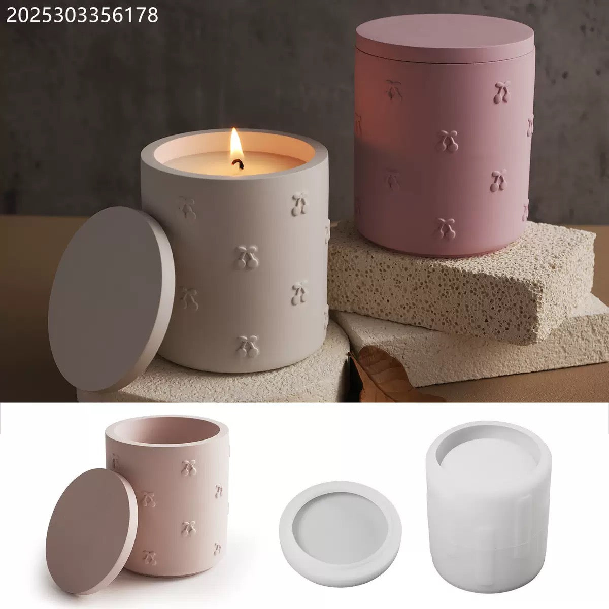 Embossed Cherries Candle Jar Silicone Mold b03