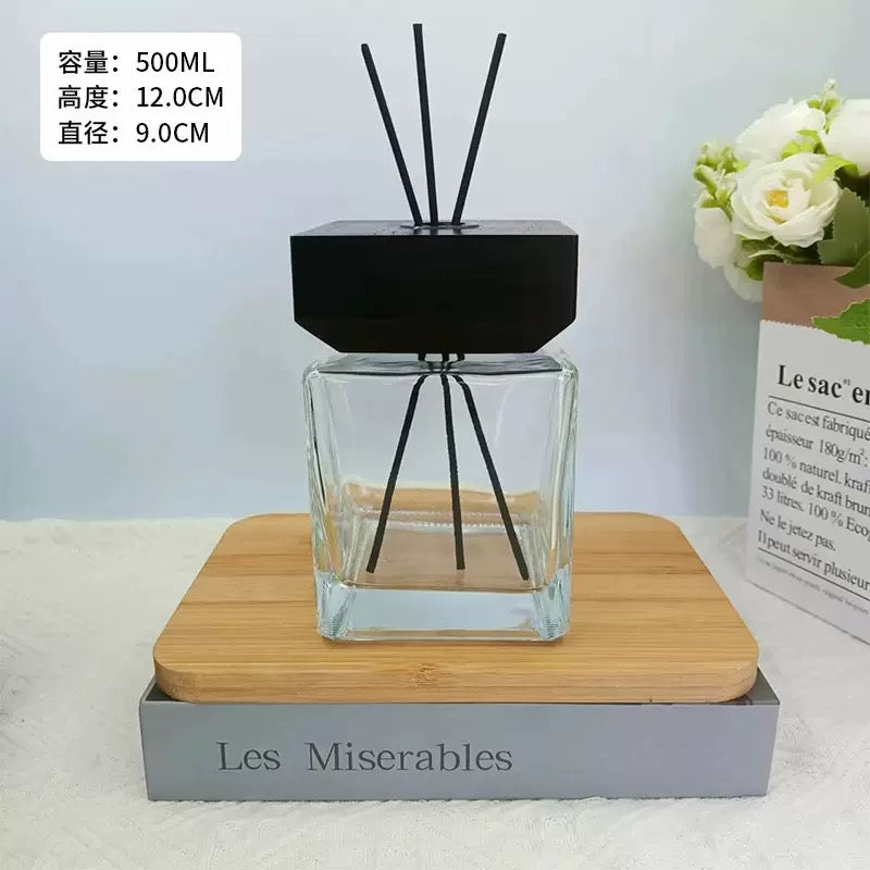 Clear Cube Diffuser Glass Bottle/Jar + Wooden Cover
