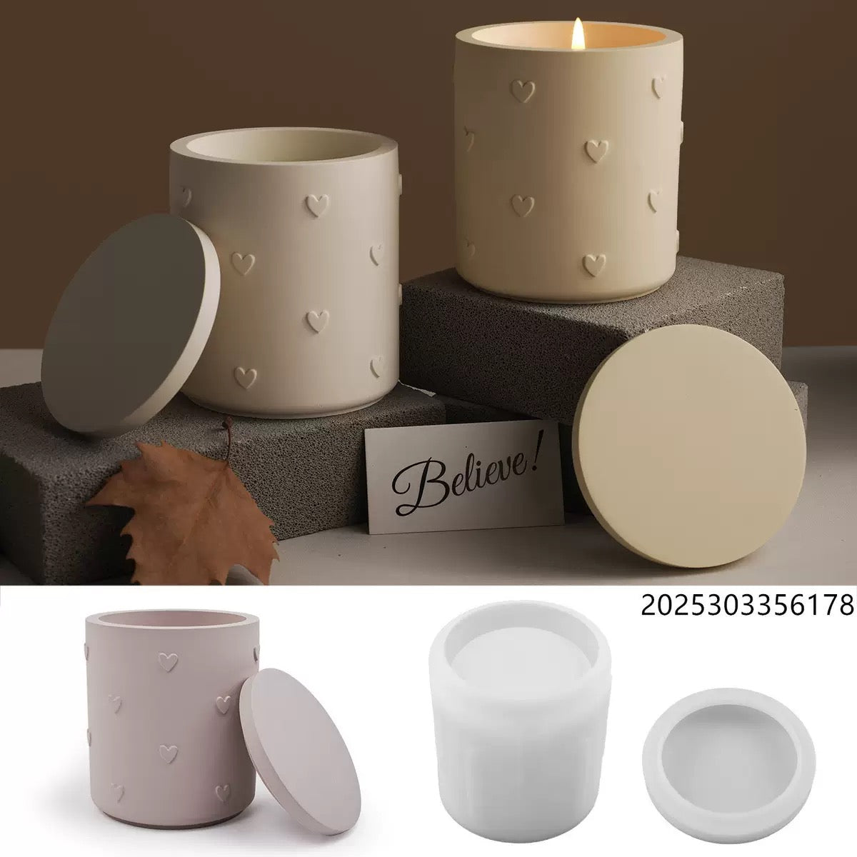 Embossed Heart Candle Jar Silicone Mold b03