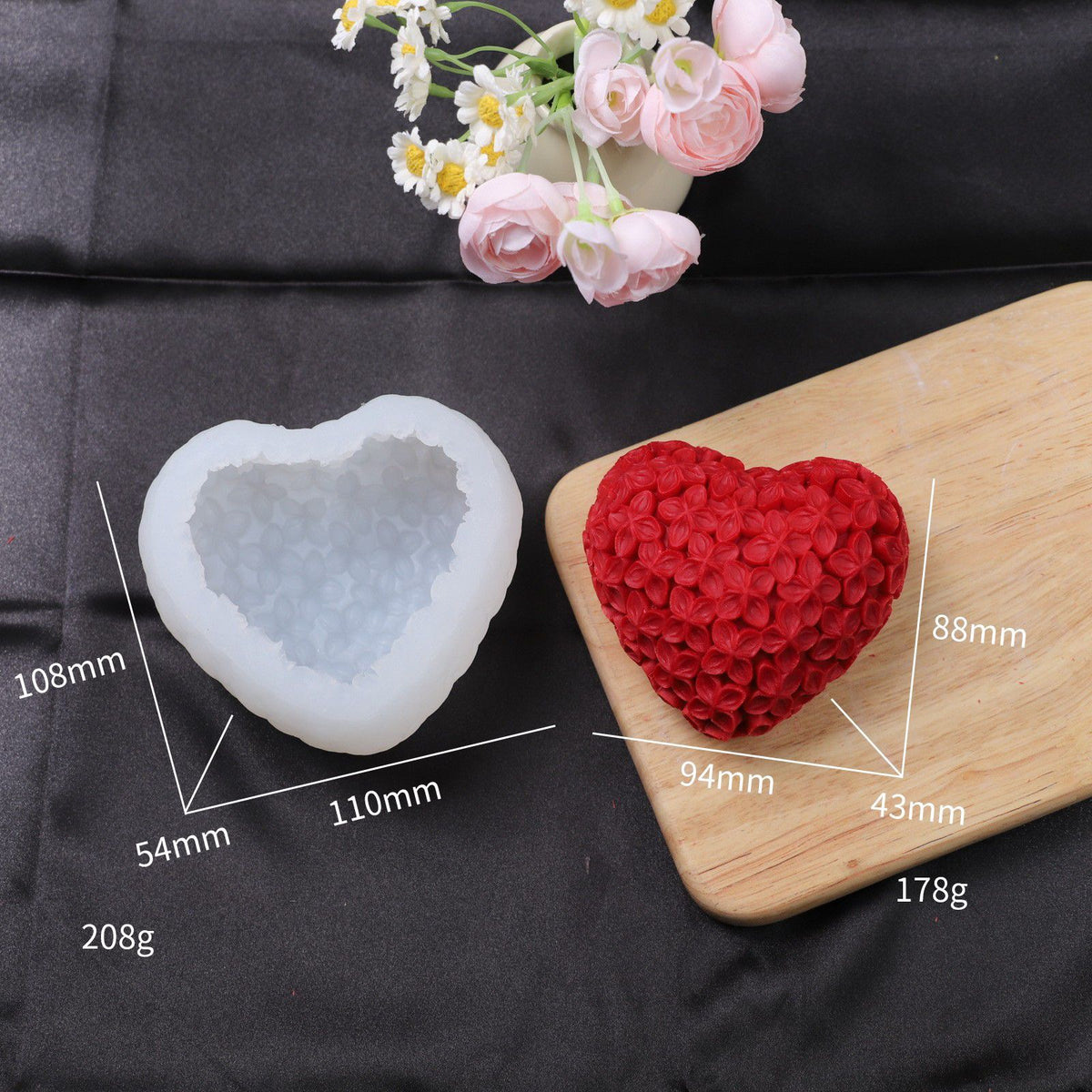 Heart Flower Silicone Candle Mold h05