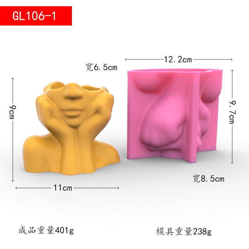 Lady's Face Vase Silicone Mold i09