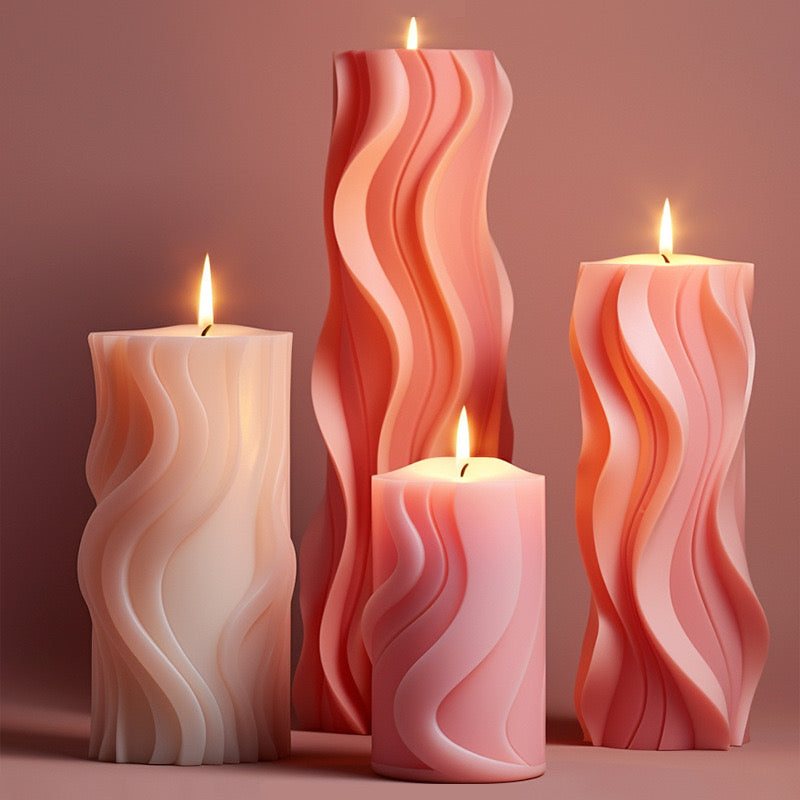 Wave-shaped cylindrical Candle Silicone Mold h07