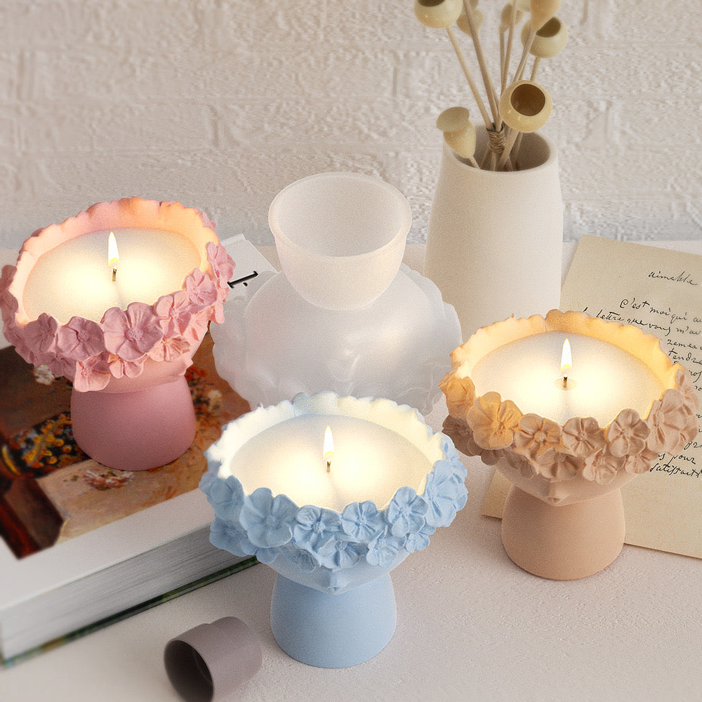 Lady Flower Face Candle Jar Silicone Mold b01