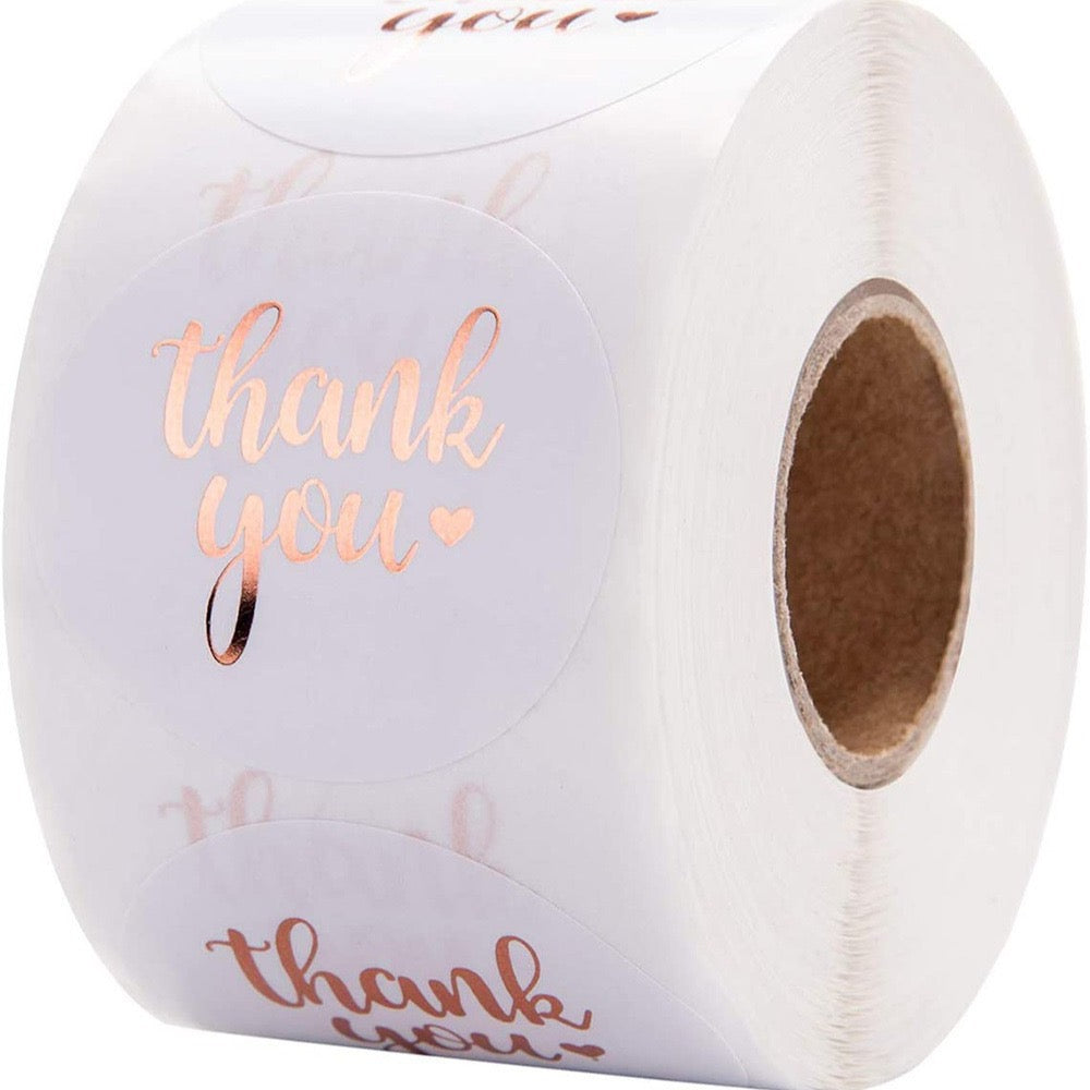 White & Rose Gold Foil Thank You Sealing Stickers