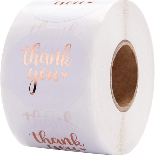 White & Rose Gold Foil Thank You Sealing Stickers