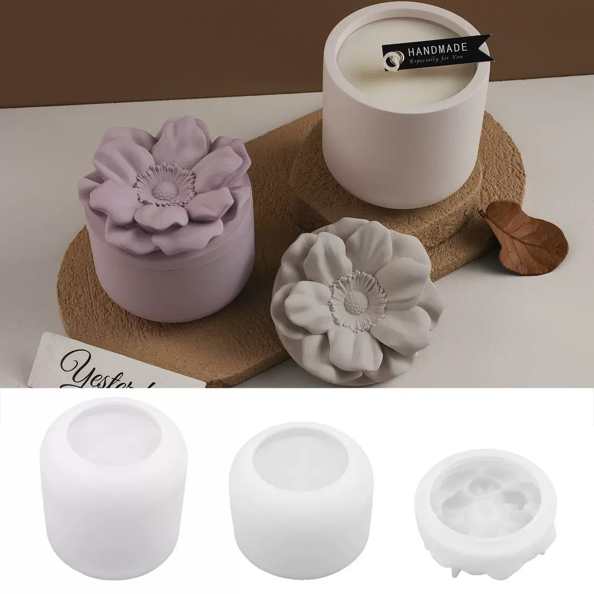 Camellia Candle Jar/ Flower Cover Storage Jar Silicone Mold b05