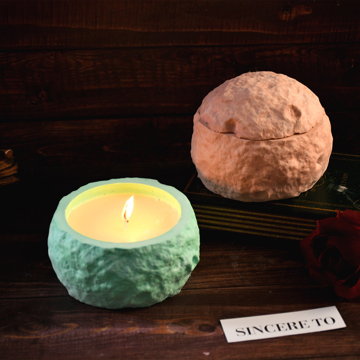 Meteorite Aromatherapy Candle Jar Mold with Lid a014