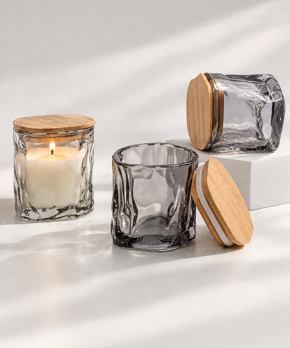 Twist Wooden Lid Candle Glass Jar