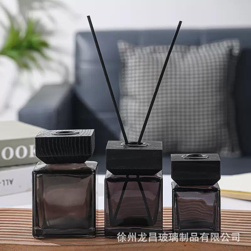 Black Cube Diffuser Glass Bottle/Jar + Wooden Cover