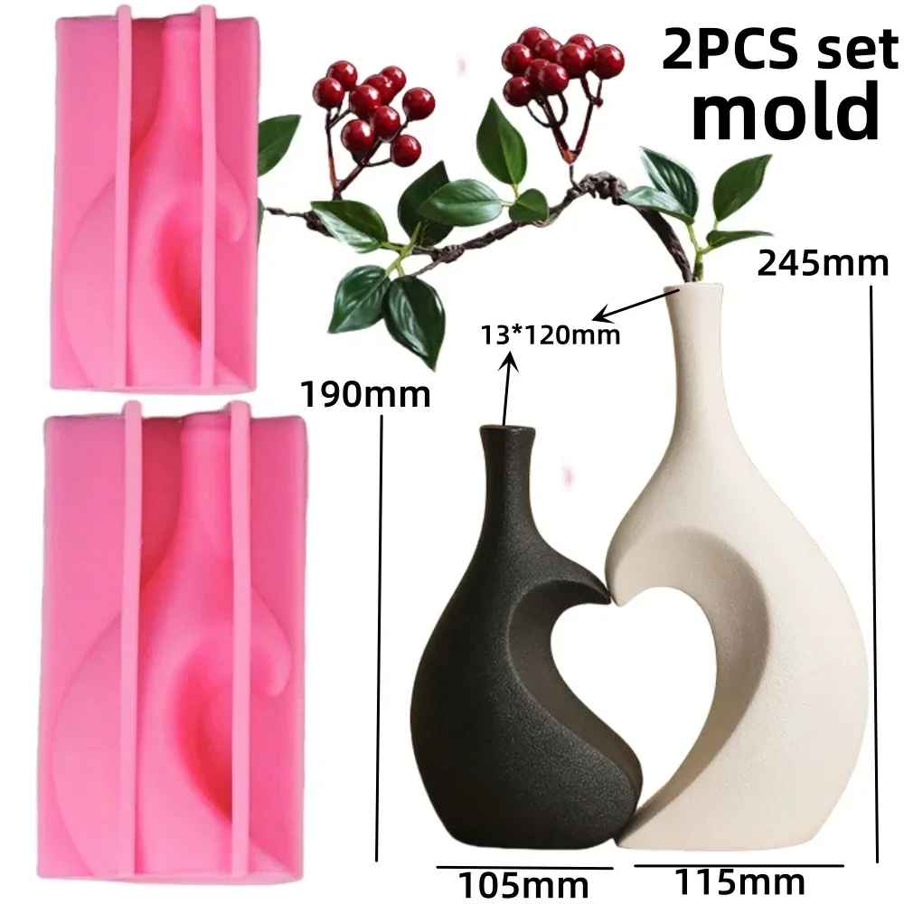 Twin Heart Silicone Vase Mold i06