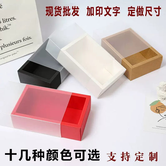 5pcs Kraft Paper Slide Drawer Box with clear pvc window