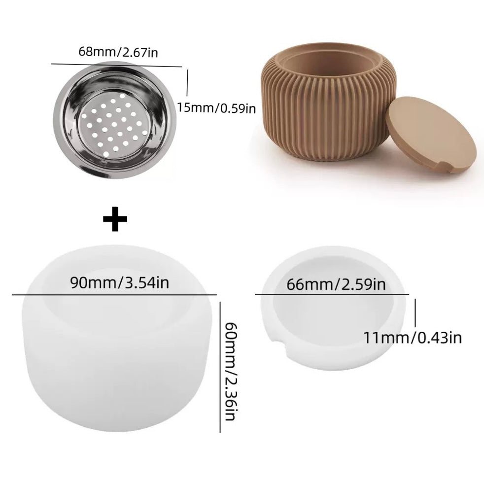 Stripped Jar & Lid Incense Burner Silicone Mold d05