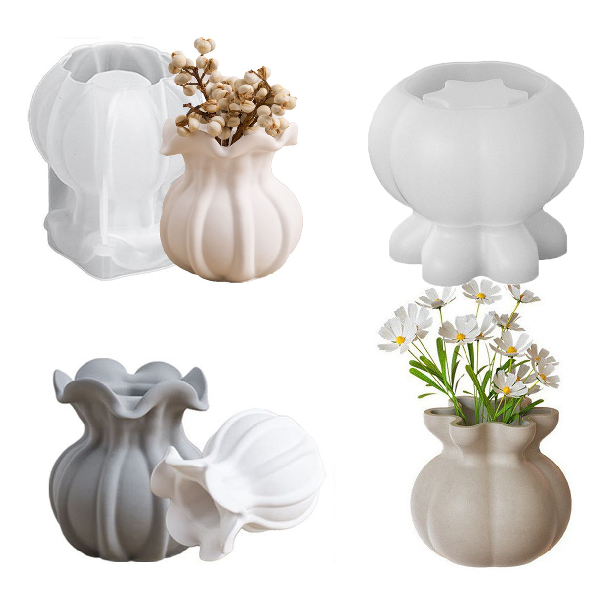 Flower Ruffle Vase Silicone Mold c012