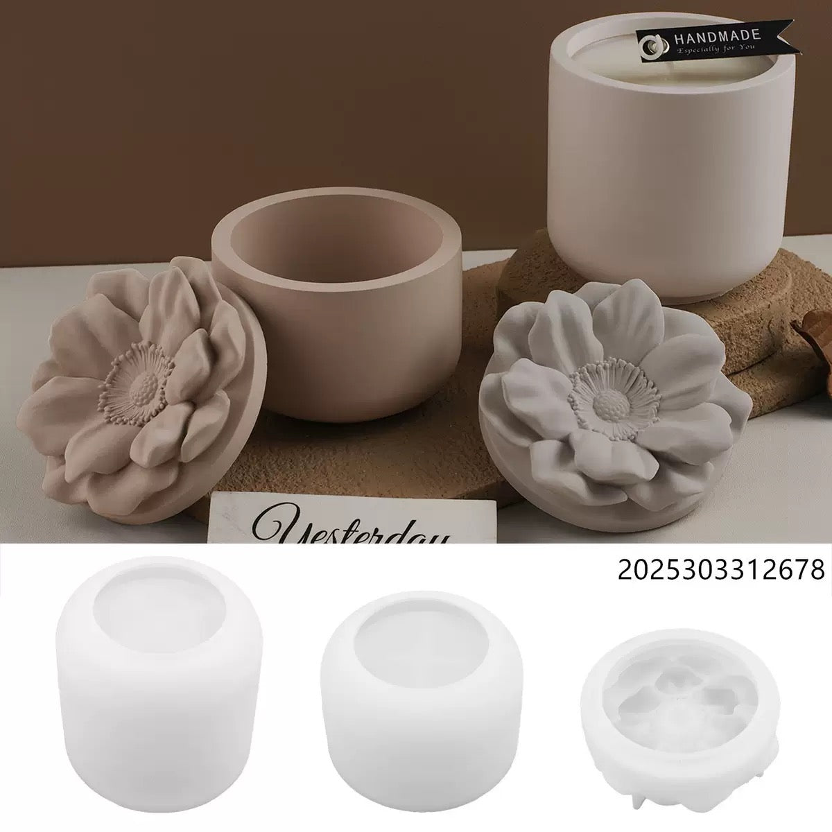 Camellia Candle Jar/ Flower Cover Storage Jar Silicone Mold b05