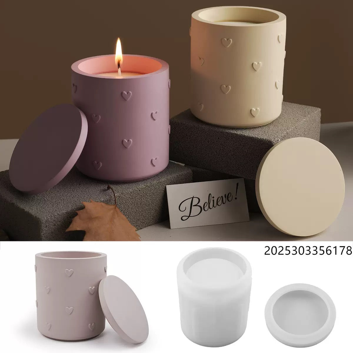 Embossed Heart Candle Jar Silicone Mold b03