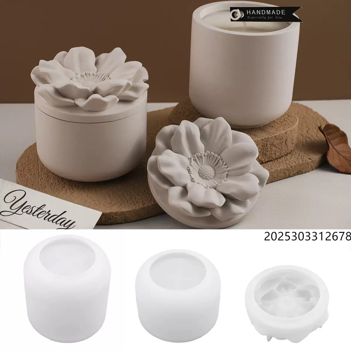 Camellia Candle Jar/ Flower Cover Storage Jar Silicone Mold b05