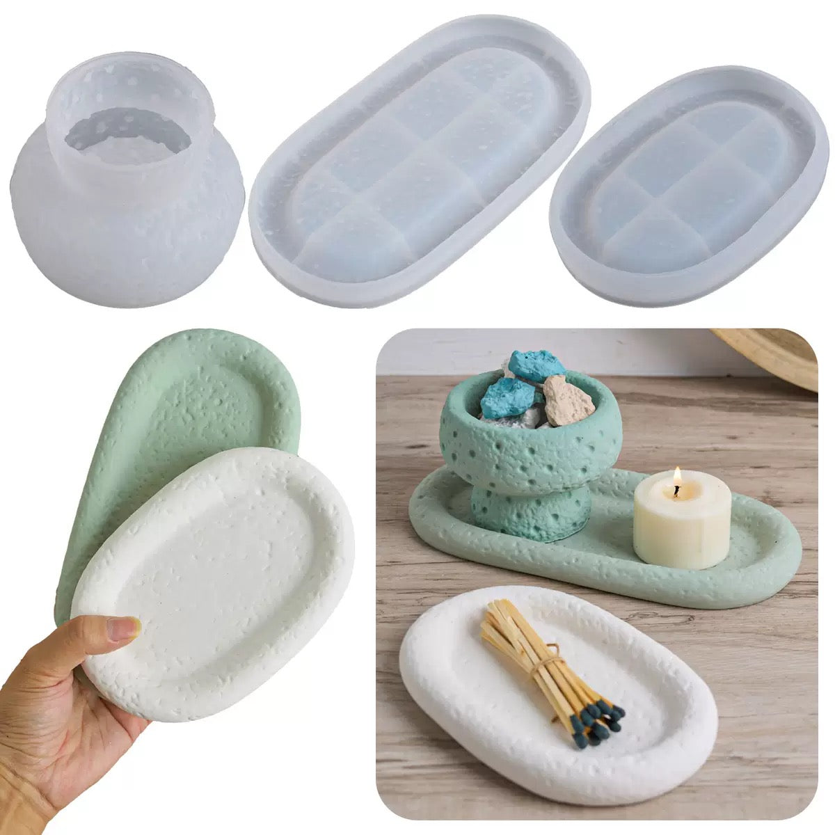 Stone Pattern Candle / Storage Jar Tray Silicone Mold