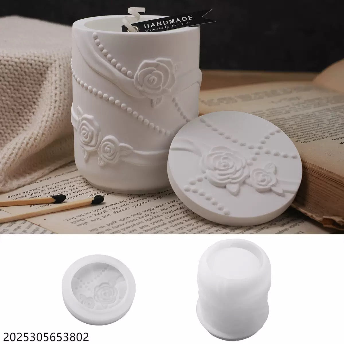 Embossed Pearl Ribbon Rose Candle Jar Silicone Mold b03