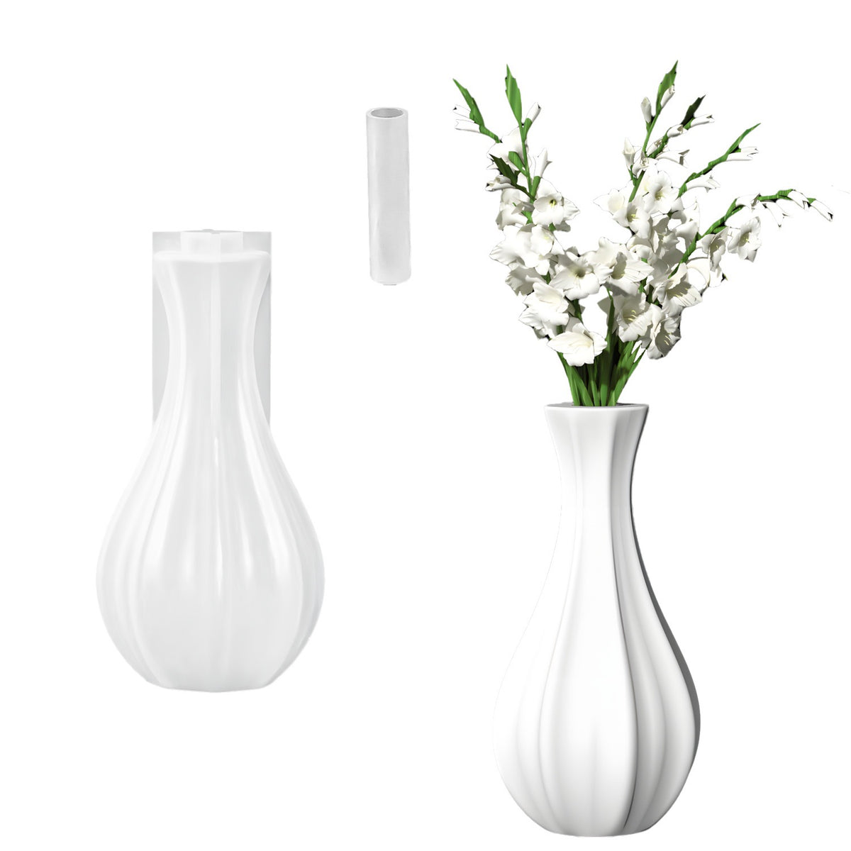 Round Narrow-necked Stripped Vase Mold c012