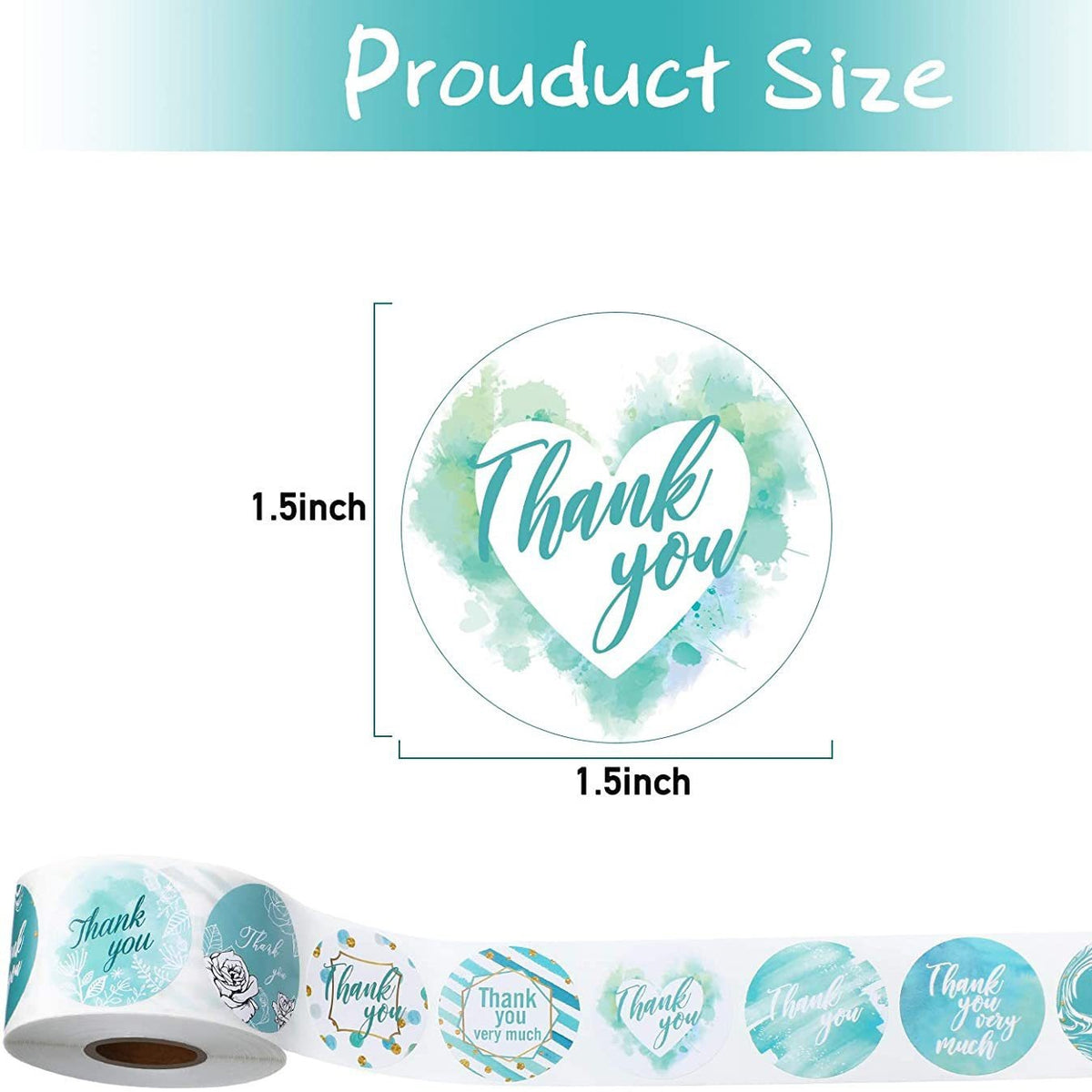 500/roll Cyan Thank You Sealing Stickers