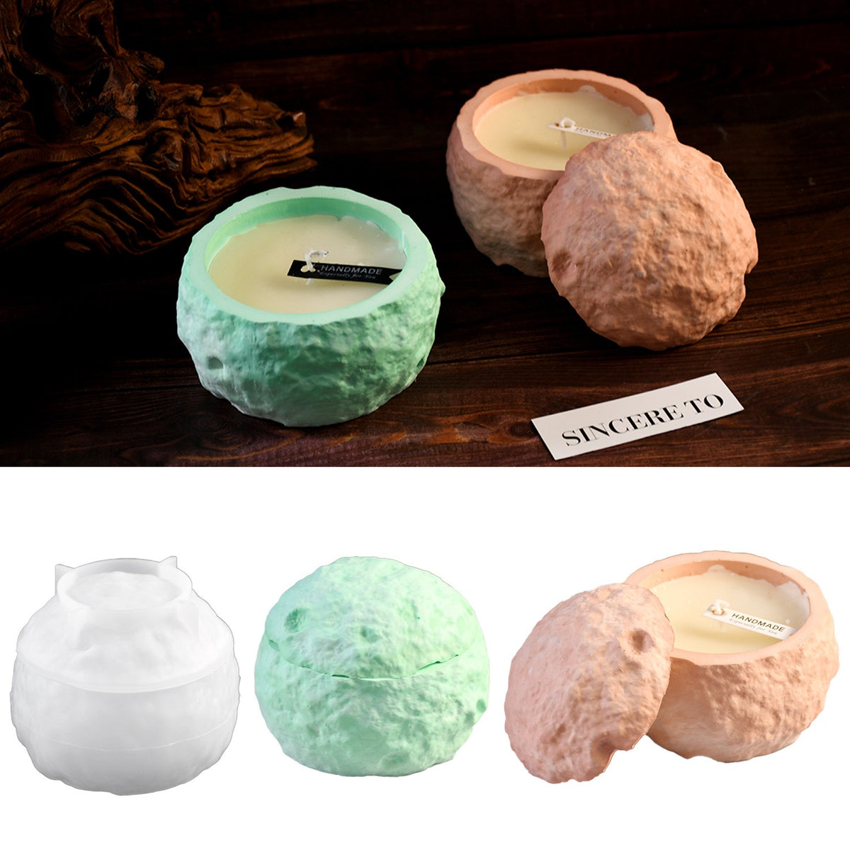 Meteorite Aromatherapy Candle Jar Mold with Lid a014