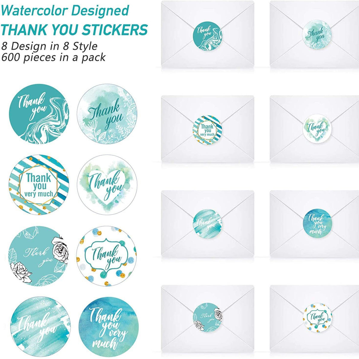 500/roll Cyan Thank You Sealing Stickers