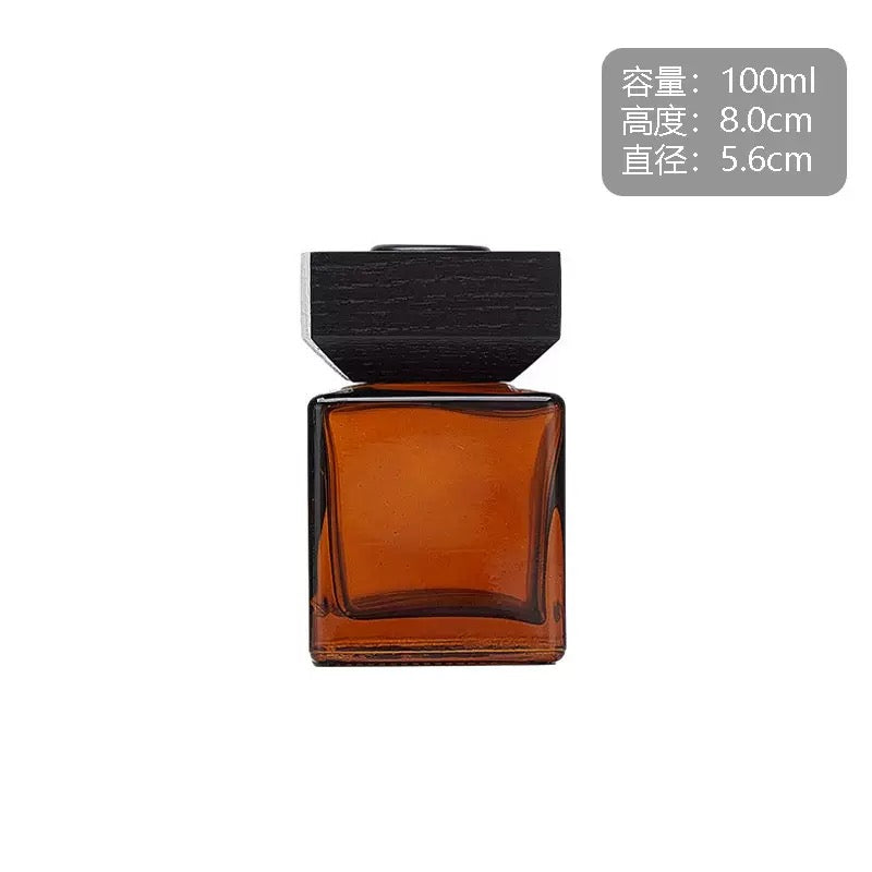 Brown Cube Diffuser Glass Bottle/Jar + Wooden Cover