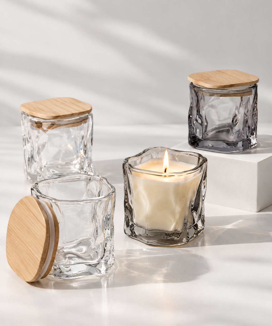 Twist Wooden Lid Candle Glass Jar