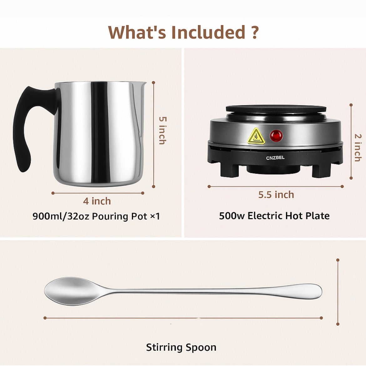900ml Wax Melting Pot + Hot plate + Stirring spoon m02