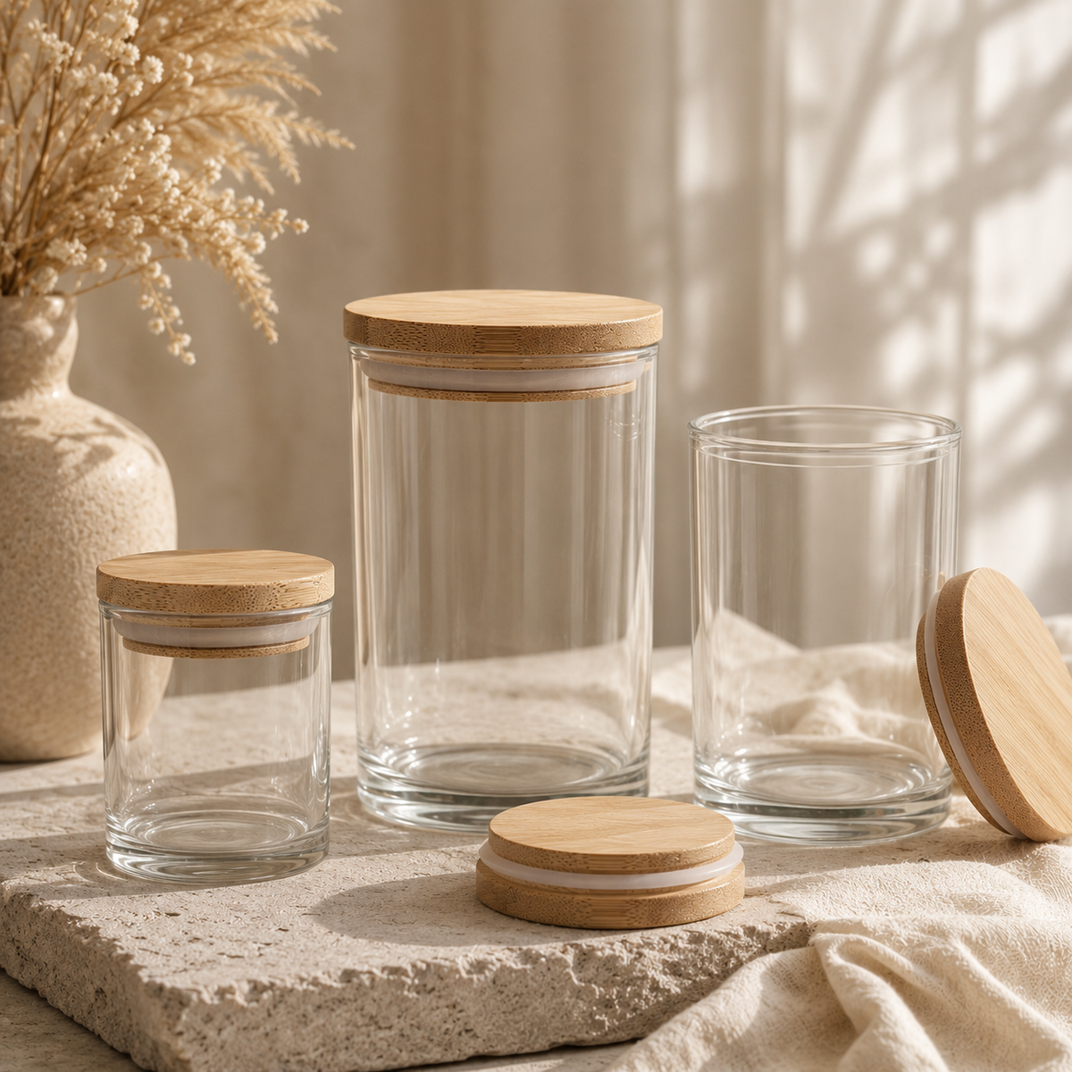 Wooden Lid Candle Glass Jar