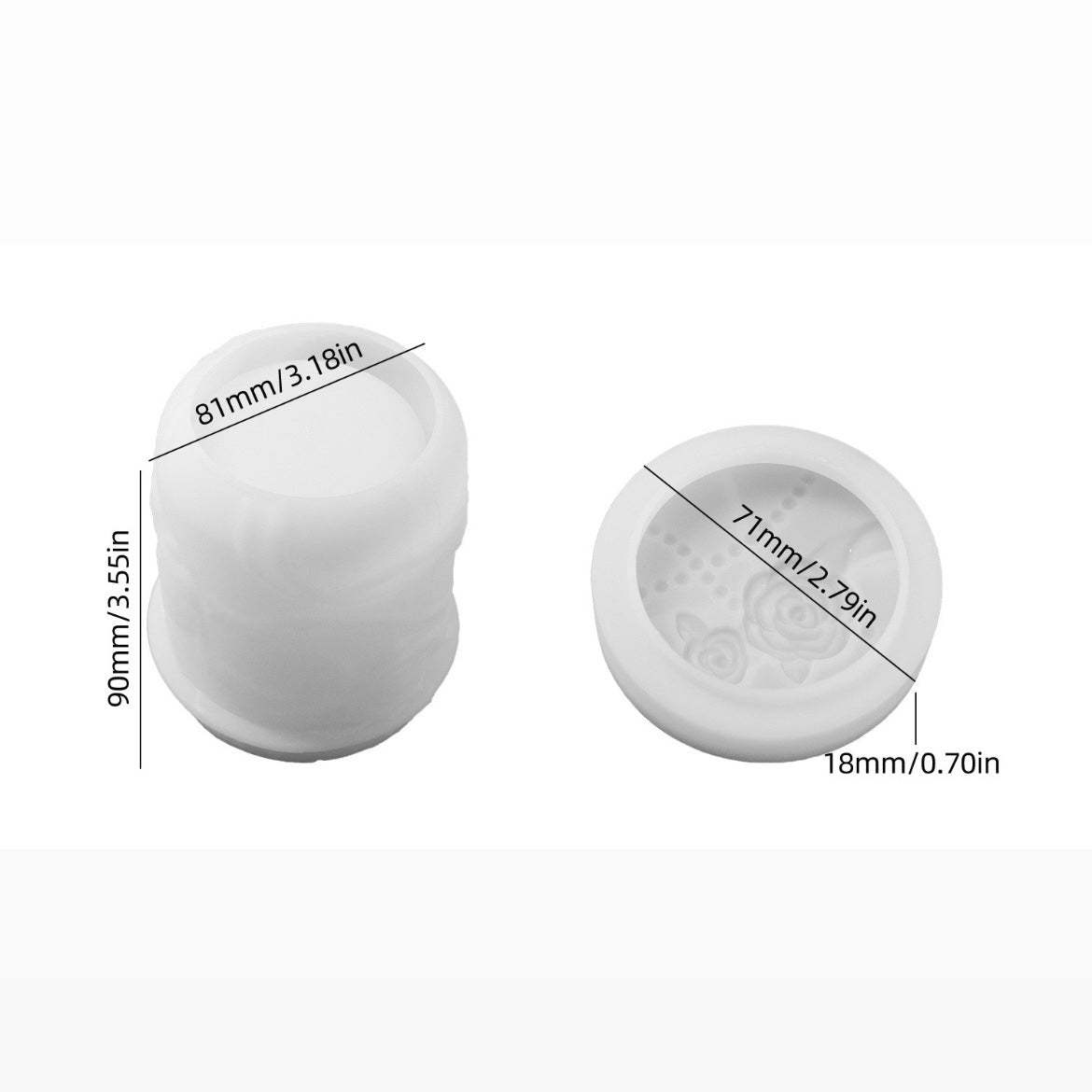 Embossed Pearl Ribbon Rose Candle Jar Silicone Mold b03
