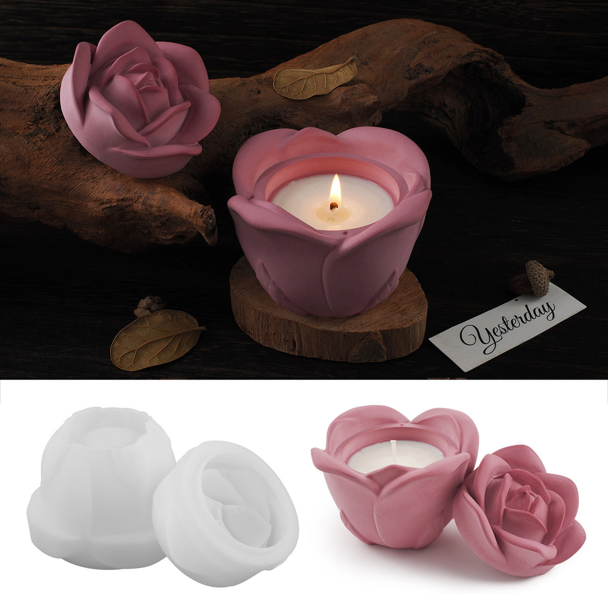 Rose Candle Jar Silicone Mold b05
