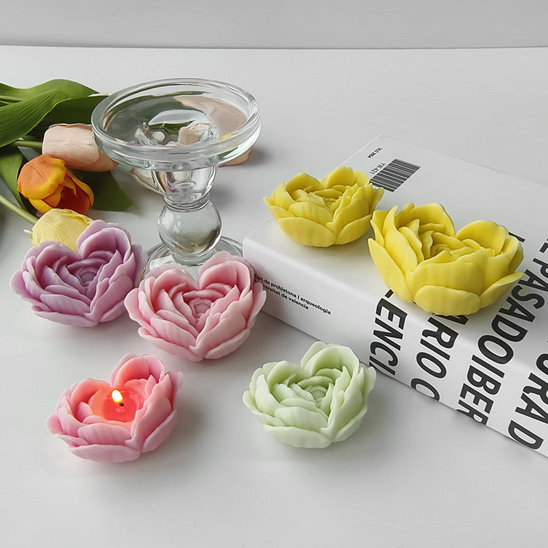 Heart Rose Flower Candle Silicone Mold h05