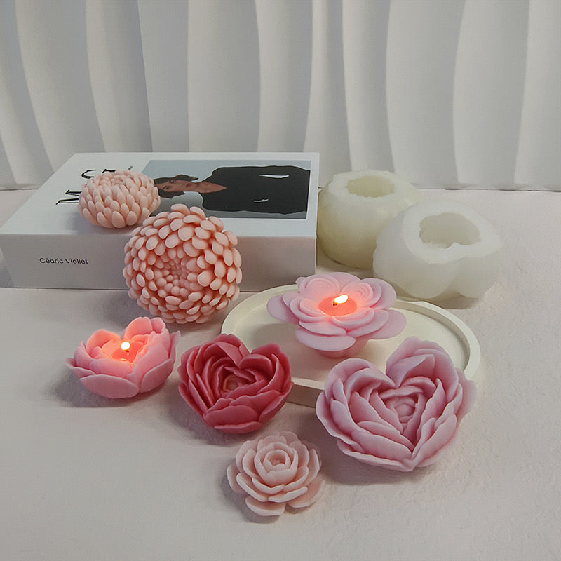 Heart Rose Flower Candle Silicone Mold h05