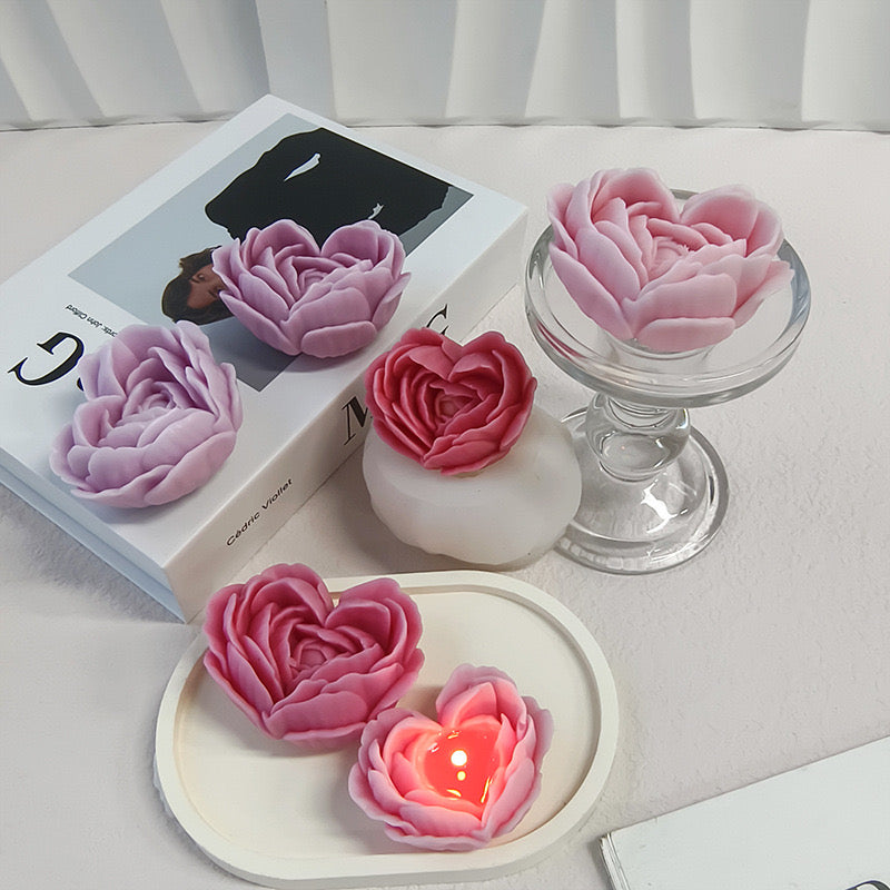 Heart Rose Flower Candle Silicone Mold h05