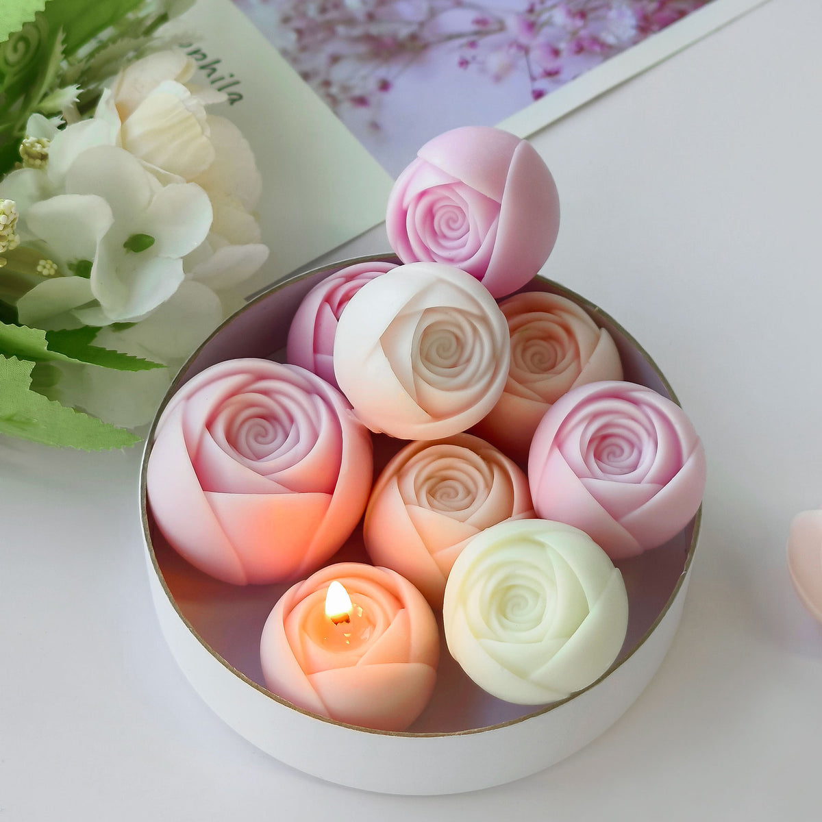 Rose Flower Candle Silicone Mold h05