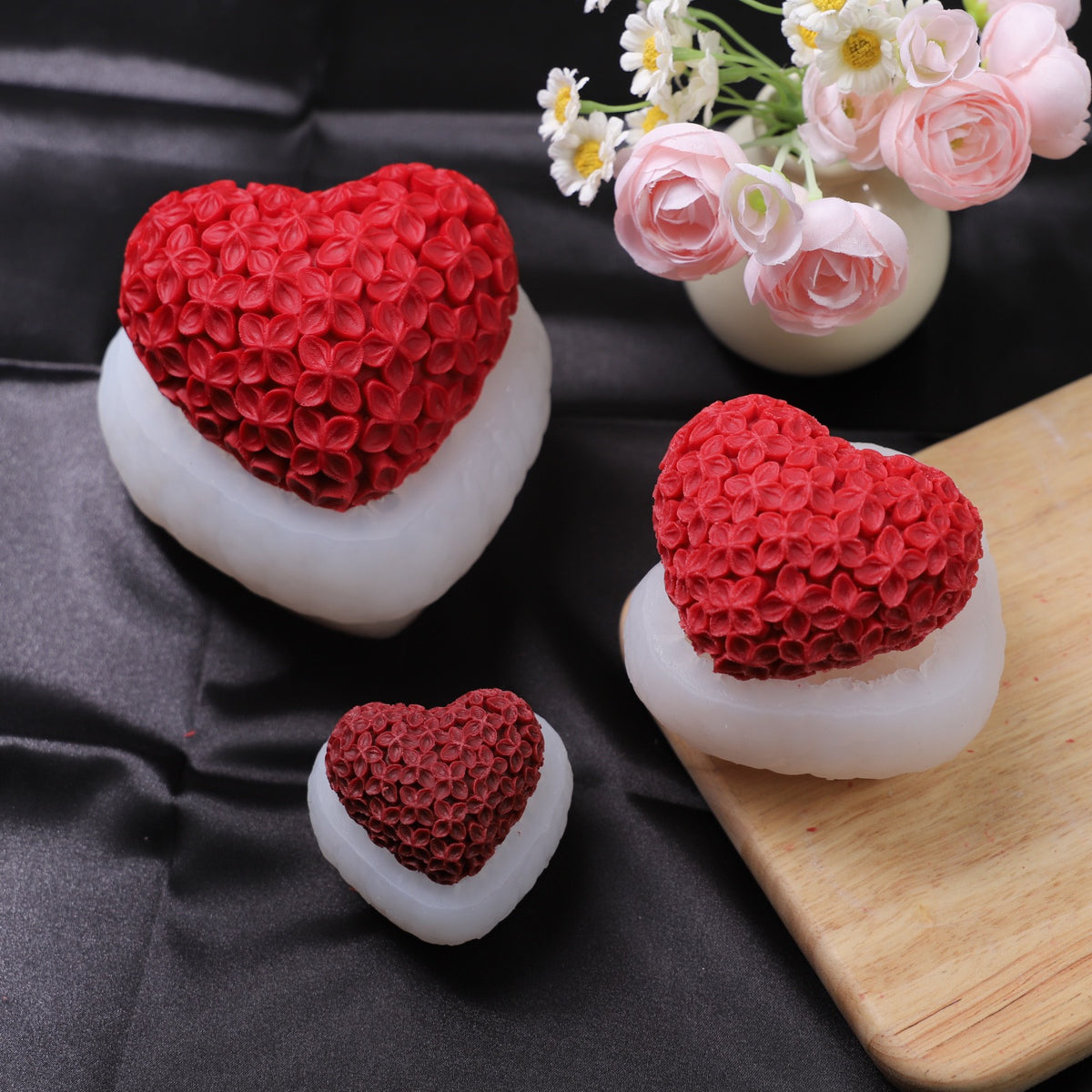 Heart Flower Silicone Candle Mold h05