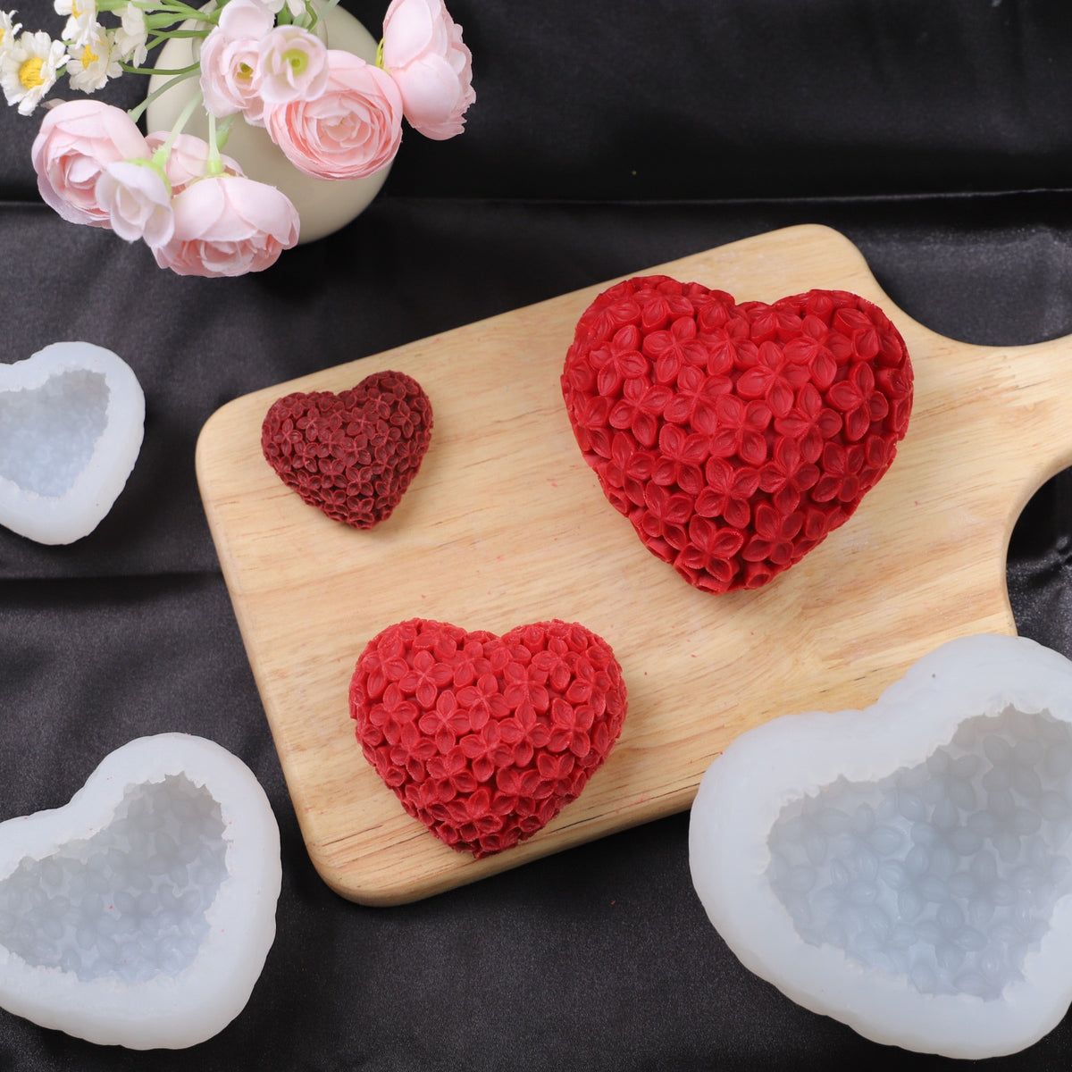 Heart Flower Silicone Candle Mold h05