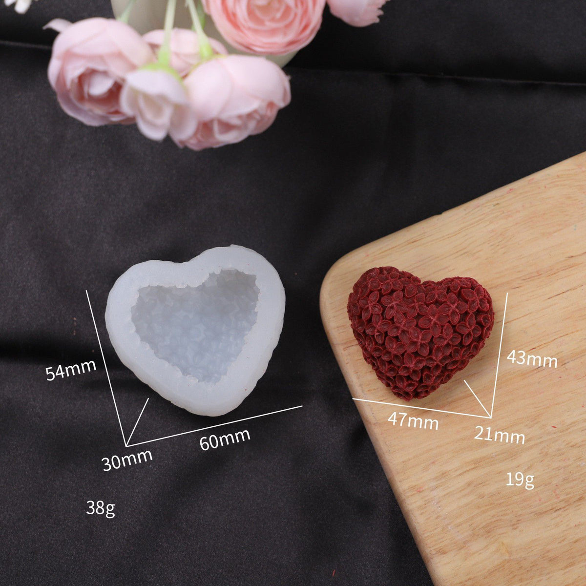 Heart Flower Silicone Candle Mold h05