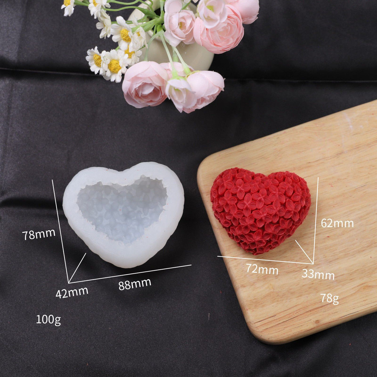 Heart Flower Silicone Candle Mold h05