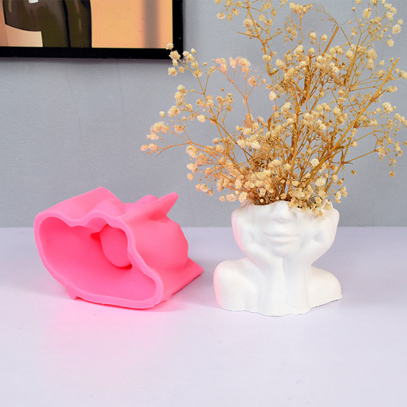 Lady's Face Vase Silicone Mold i09