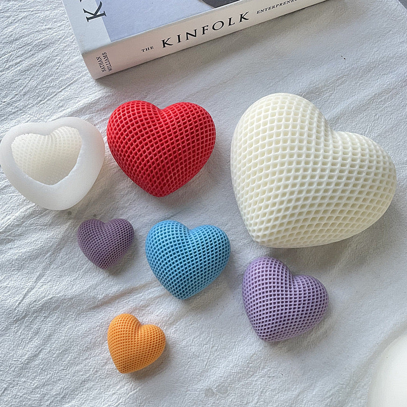 Grid Heart Shape Candle Silicone Molds h05