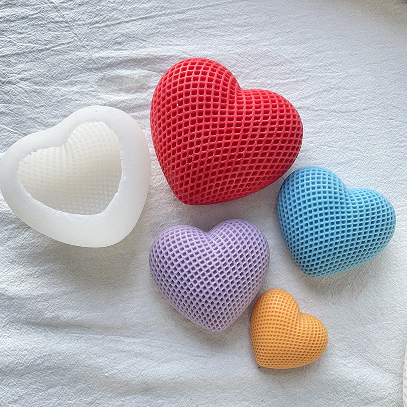 Grid Heart Shape Candle Silicone Molds h05