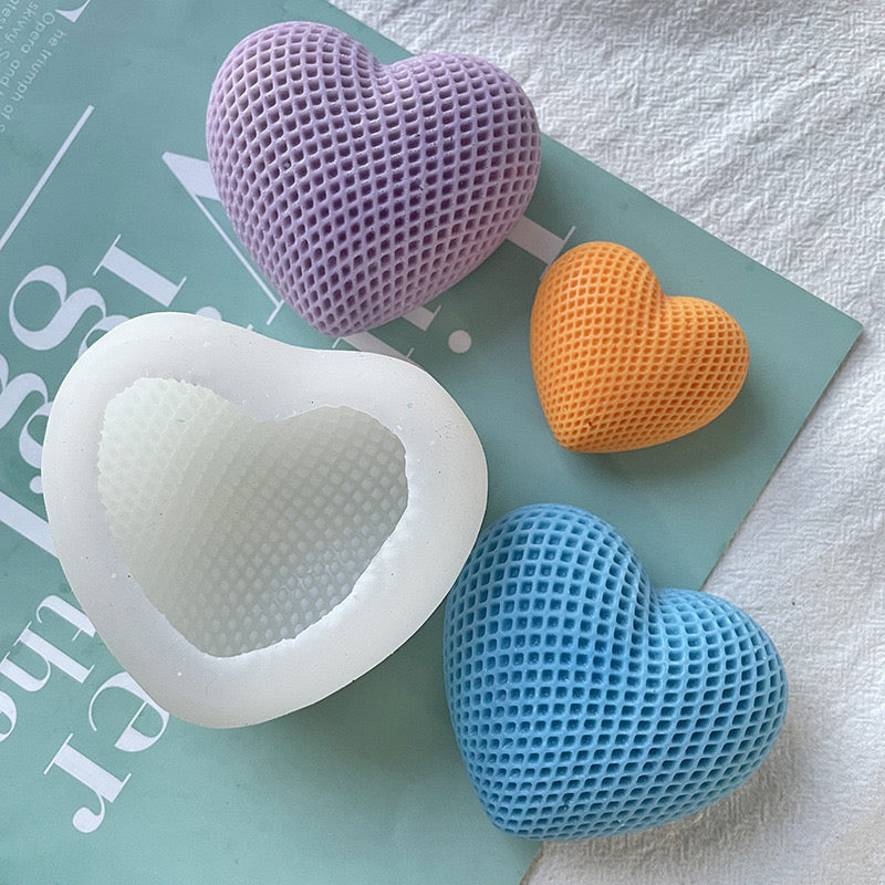 Grid Heart Shape Candle Silicone Molds h05