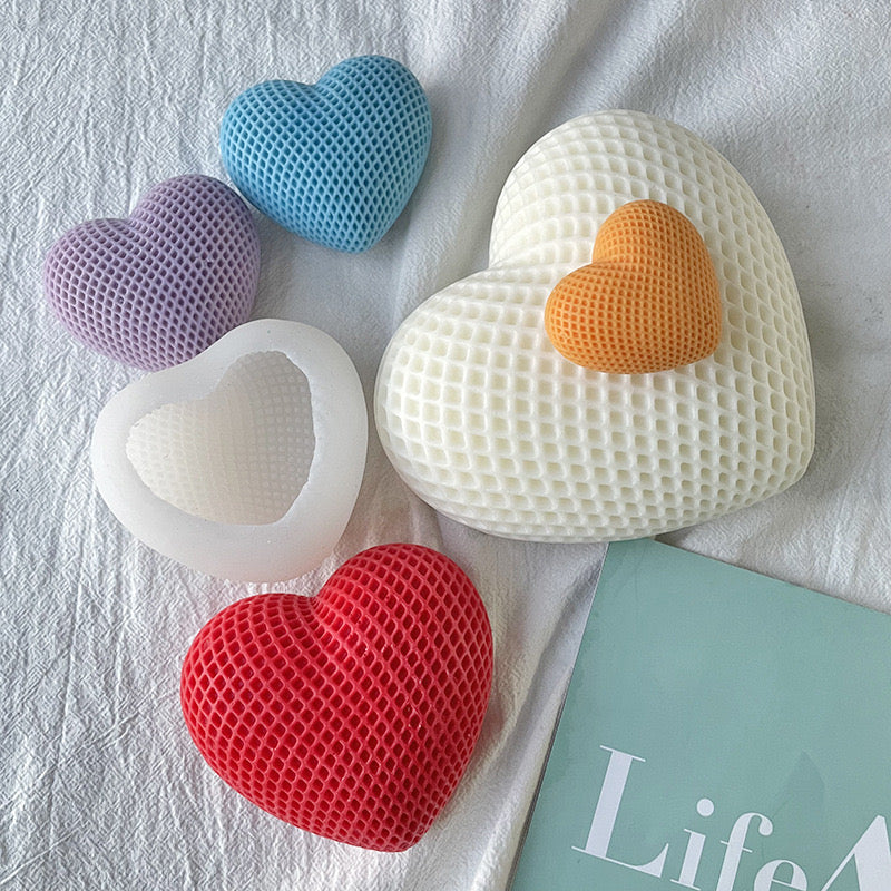 Grid Heart Shape Candle Silicone Molds h05