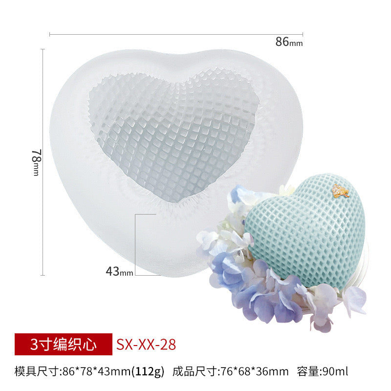 Grid Heart Shape Candle Silicone Molds h05