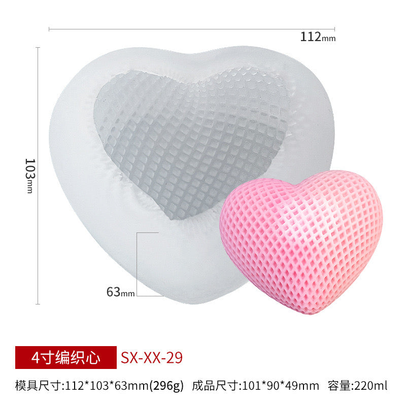 Grid Heart Shape Candle Silicone Molds h05