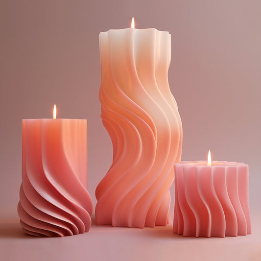 Wave-shaped cylindrical Candle Silicone Mold h07