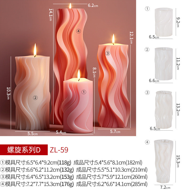 Wave-shaped cylindrical Candle Silicone Mold h07